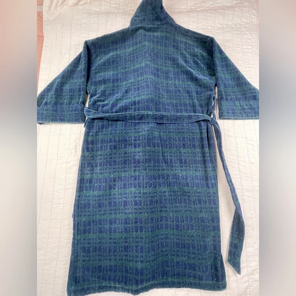 Nautica Green and Blue Cotton Terry Plaid Men's Robe One Size - Picture 10 of 11